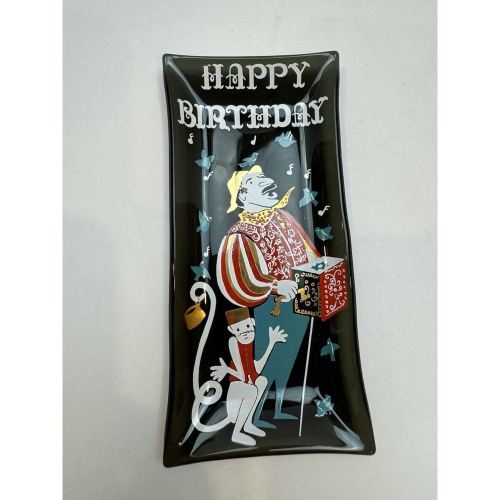 Houze‎ Glass Corporation Happy Birthday Glass Tray Black , Monkey, MCM